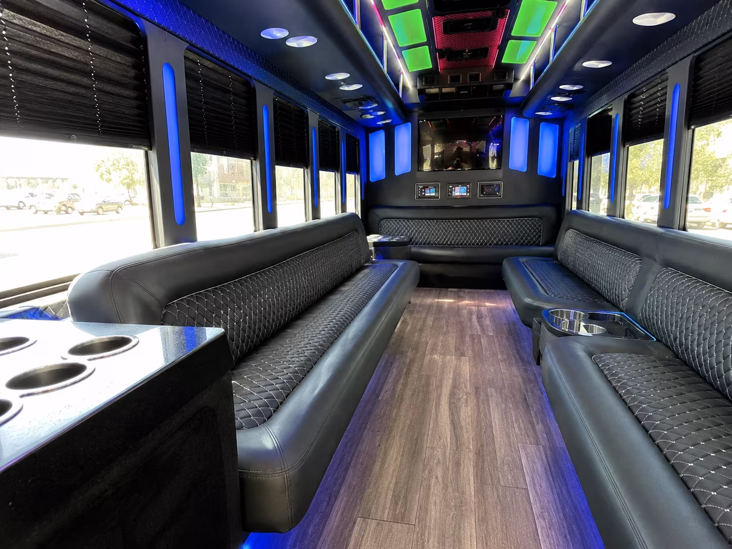 portland 15 passenger party bus inside