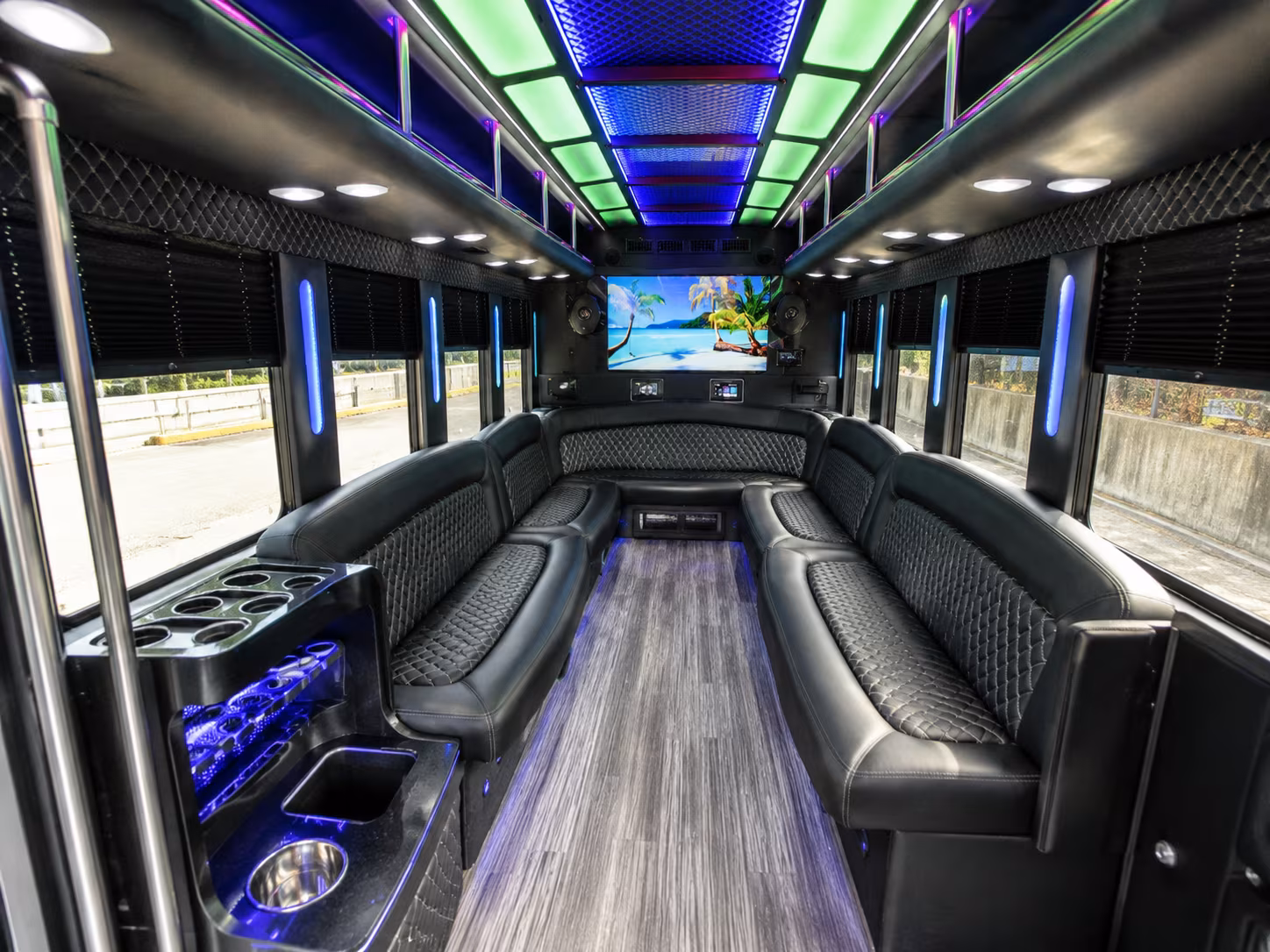 portland 18 passenger party bus inside